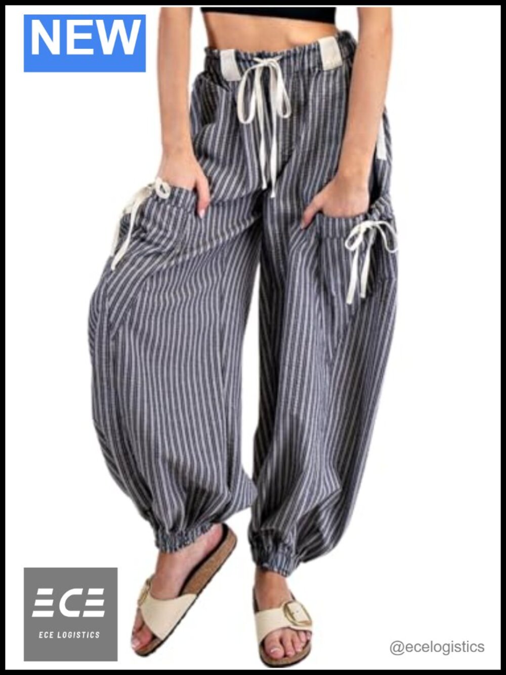 Drawstring Striped Wide Leg Palazzo Lounge Pants with Pockets